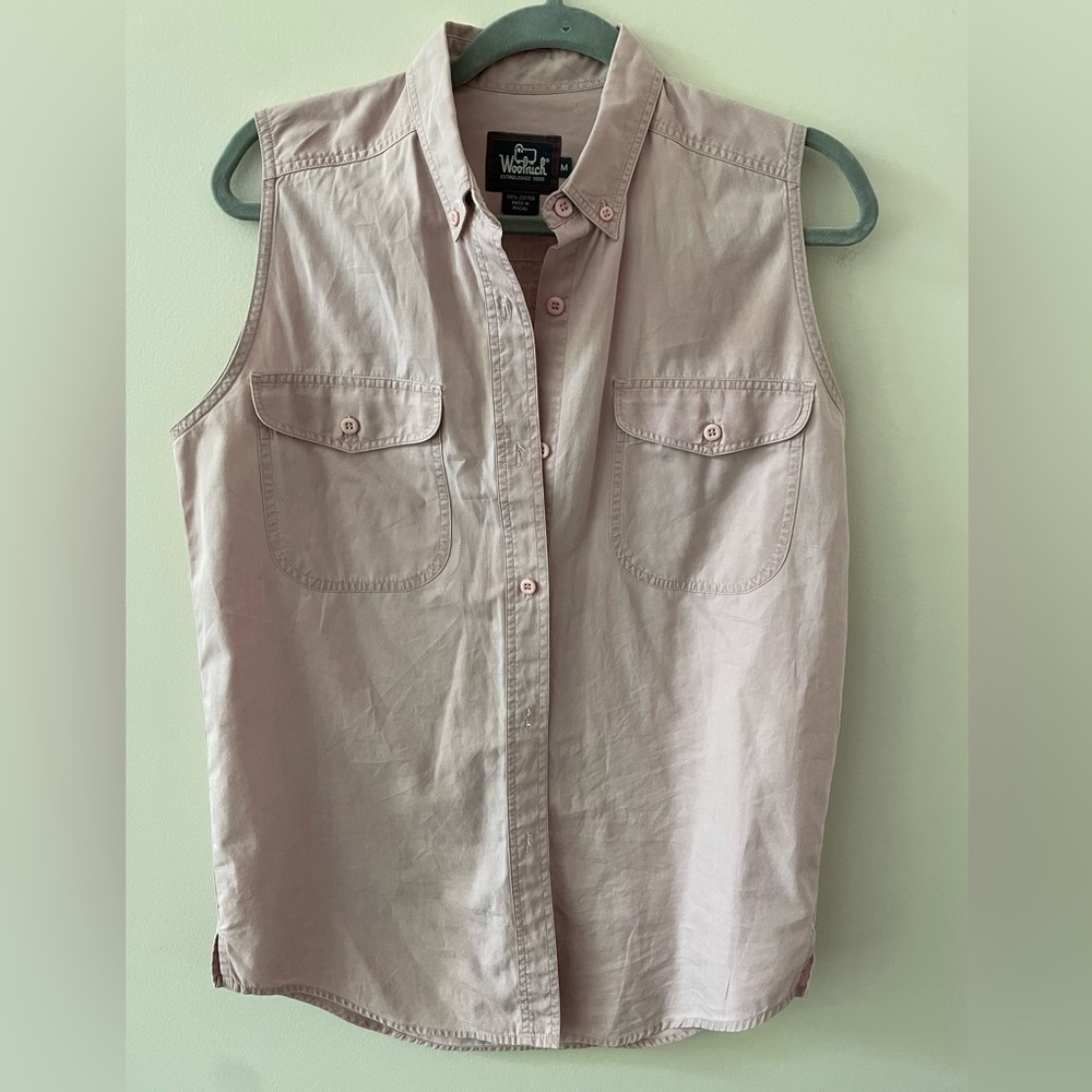 WOOLRICH VINTAGE 1960s Pink Sleeveless Button Down Shirt Size Medium
